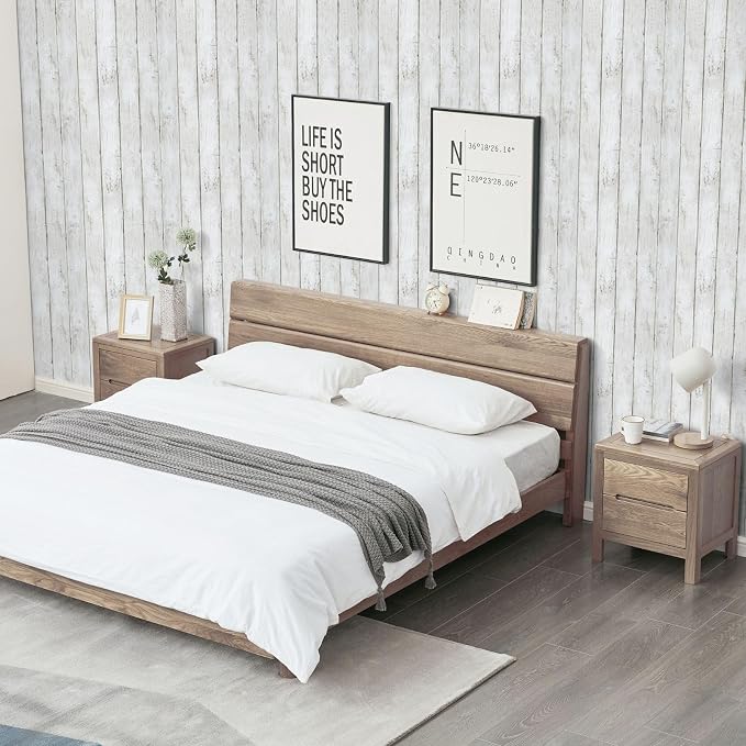 Abyssaly Peel and Stick Wallpaper 17.7" X 118" White Gray Wood Shiplap Contact - Image 8