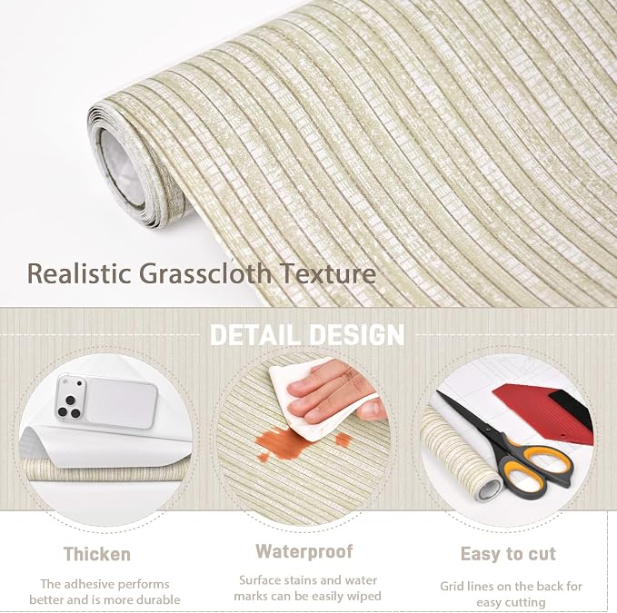 MelunMer Grasscloth Peel and Stick Wallpaper 17.3"x393", Contact Paper - Image 4