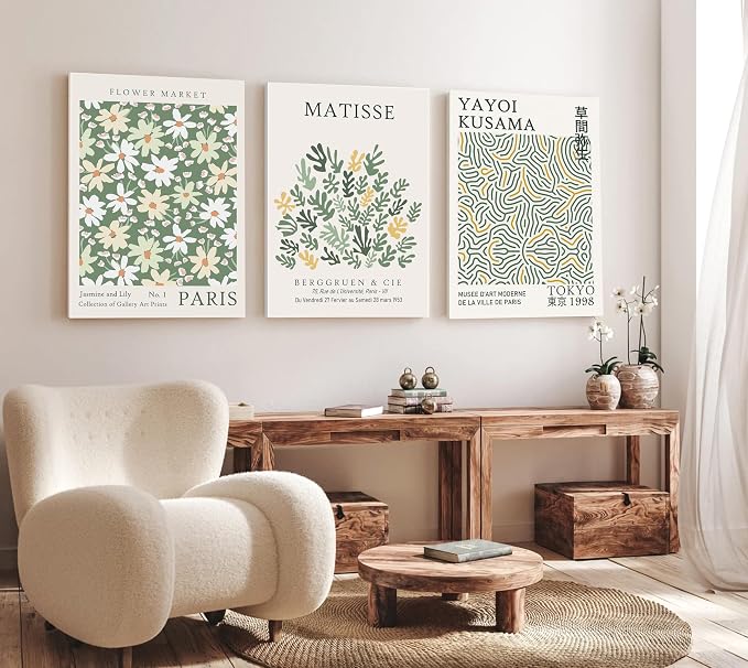 Induslyfe Large Framed Green Wall Art Canvas Decor Set of 3, Matisse Wall Art by Induslyfe