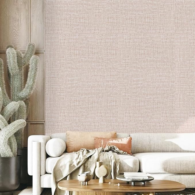 Yancorp 24"x120" Textured Fabric Khaki Wallpaper Faux Grasscloth Peel and Stick - Image 4