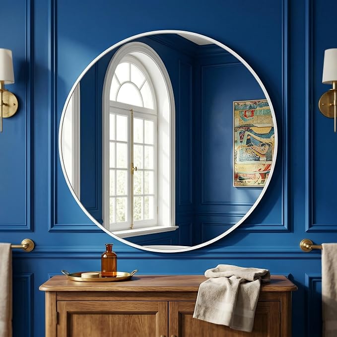 HARRITPURE Round Mirror 24" White Wall Mounted Circle Mirrors Vanity Mirror by HARRITPUREHome