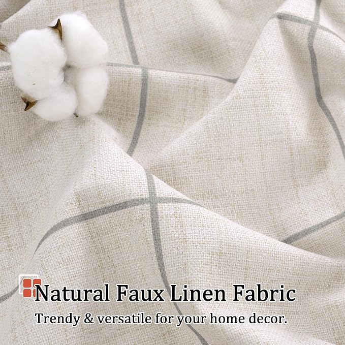 Lajode Grey Plaid Linen Blackout Curtains - Image 5