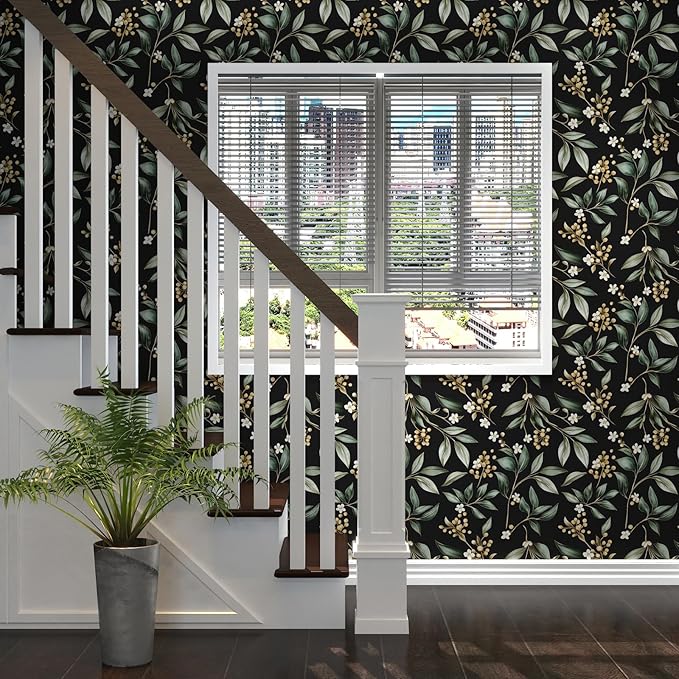 Extra Long Dark Peel and Stick Wallpaper 17.5" x 393" – Vintage Floral Green - Image 2