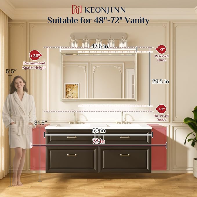 Keonjinn 48" x 30" Black Bathroom Vanity Mirror, Aluminum Alloy Framed Black - Image 2