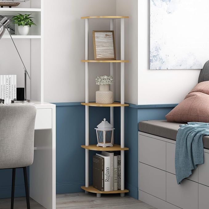 Furinno Turn-N-Tube Corner Shelf Set of 2, 5-Tier Corner Bookshelf, Open - Image 4