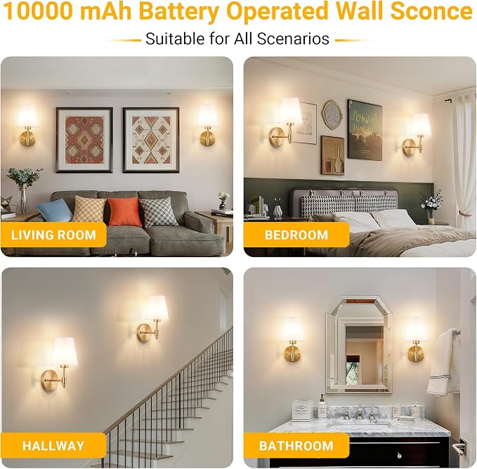 Vimhou Peel and Stick Wall Sconces, Stick On Wall Sconce Set of 2, Battery - Image 8