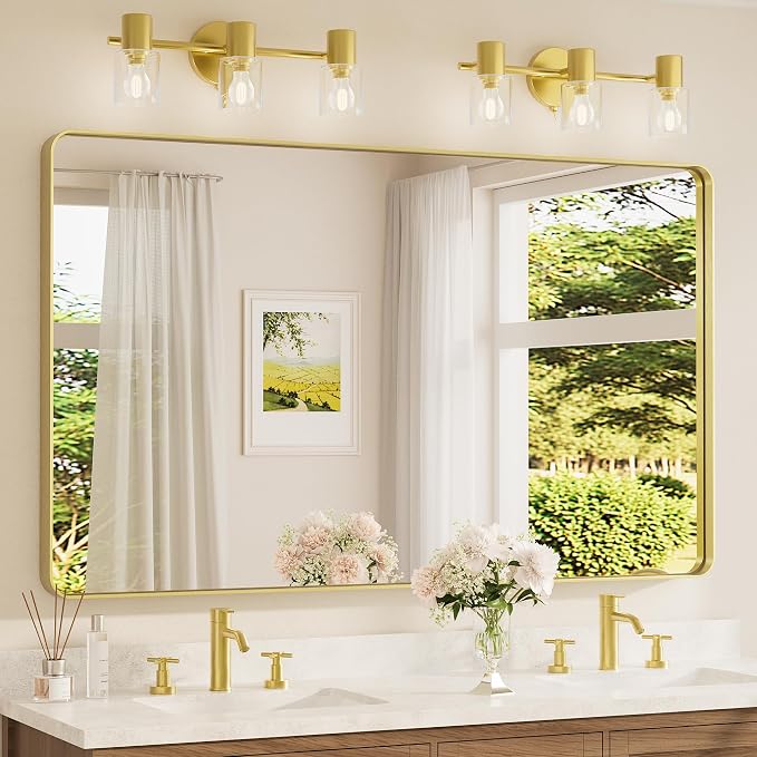 TETOTE 60 x 36 Inch Mirrors for Bathroom, Brushed Brass Gold Vanity Mirror by TETOTE