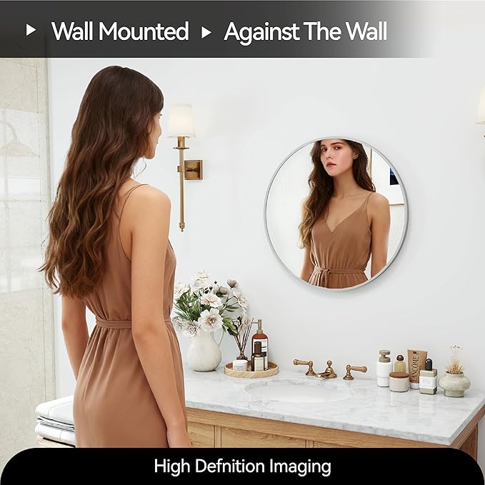 SCWF-GZ 20" Round Mirror Circle Wall Mounted Hanging or Against Wall Metal - Image 7