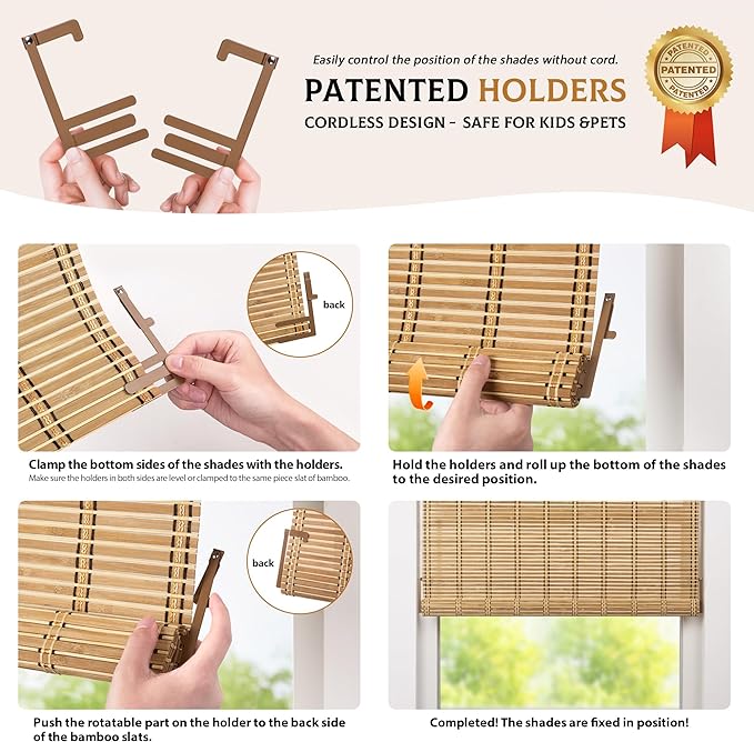 LazBlinds Cordless Bamboo Blinds, Roll Up Shades - Image 3