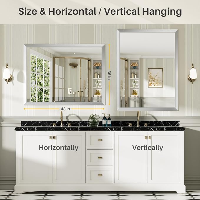 48x36 Inch Brushed Silver Bathroom Mirror - Image 6