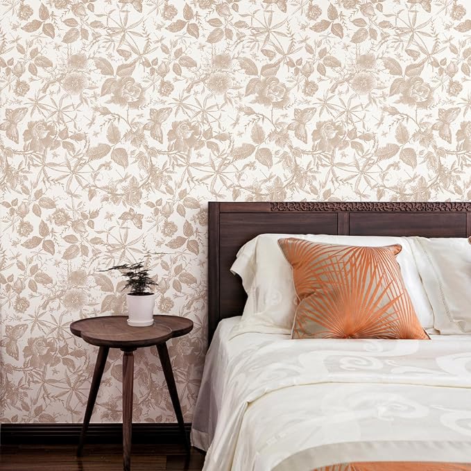 JiffDiff Vintage Peel and Stick Wall Stick，Champagne Wallpaper Rose Removable - Image 2