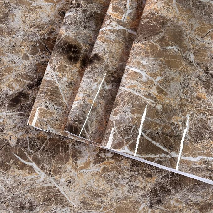BAYYA Extra Wide Marble Granite Peel and Stick Wallpaper Brown Thicken by BAYYAPeelandStickWallpaper