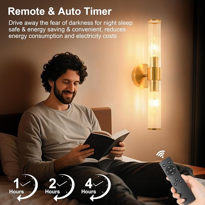 Morauroral Gold Battery Operated Wall Sconces Set of Two, Rechargeable Wall - Image 8