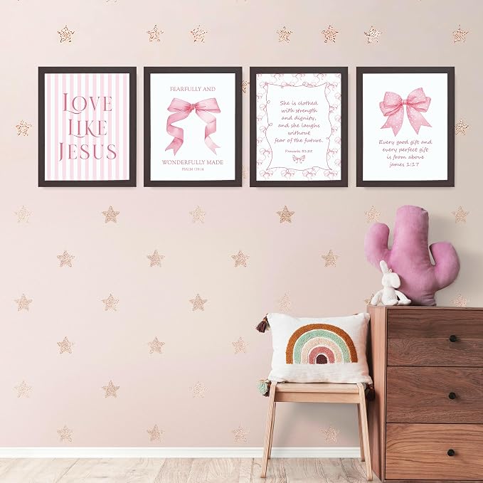 LARTSFRO Coquette Pink Bow Jesus Wall Art Decor Posters, Inspirational Bible - Image 3