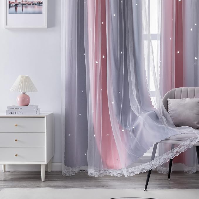 XiDi Curtains for Bedroom Decor, Rainbow Pink-Grey-34-96 - Image 6