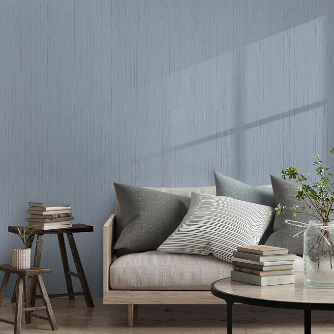 Grasscloth Peel and Stick Wallpaper Grey Blue 15.74" x 472.44" Modern Textured - Image 7