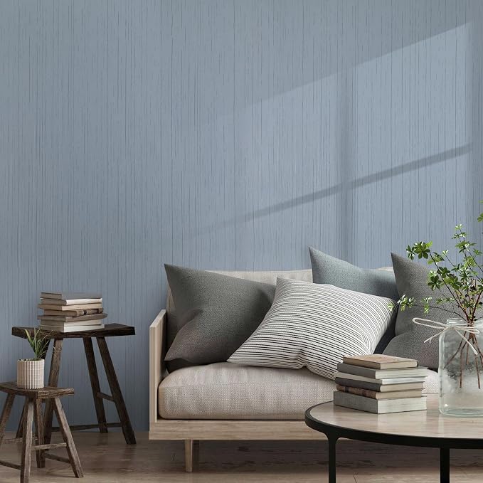 Grey Blue Grasscloth Peel and Stick Wallpaper 15.74" x 196.85" Textured Neutral - Image 5