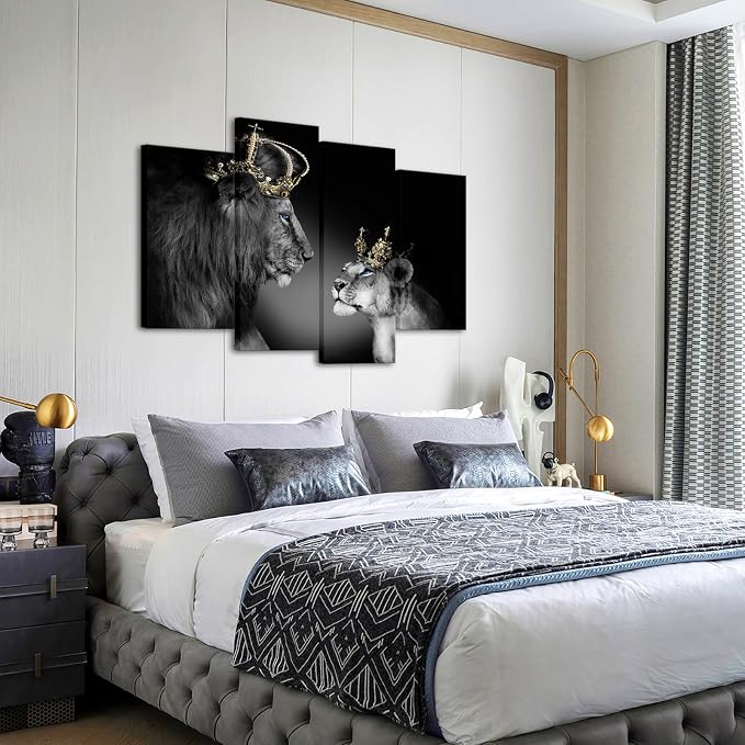 Large 4 Panel Wall Decor The Lion King and Queen - Image 3