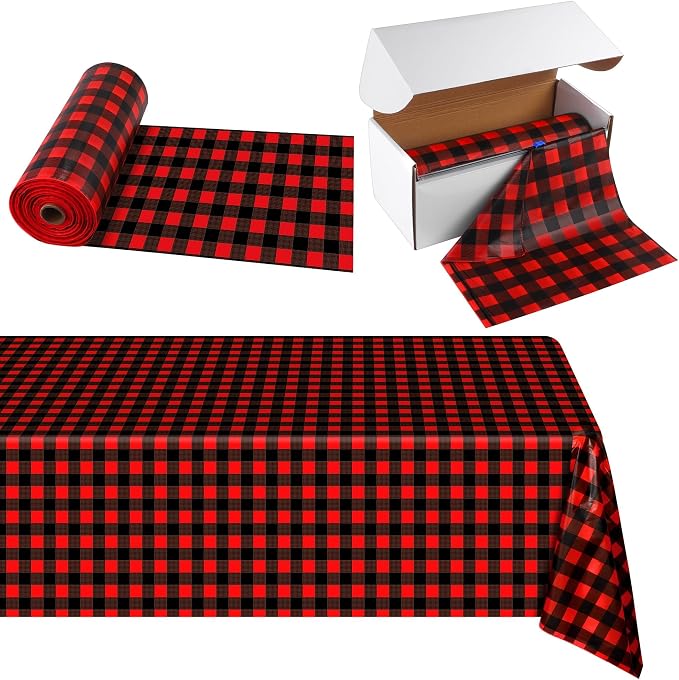 Kochorie 54 Inch x 300 Ft Red and Black Checkered Plastic Table Cloth Roll by Kochorie