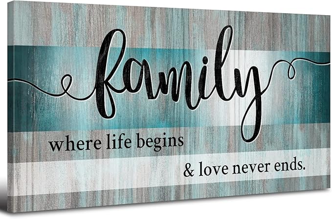 Teal Wall Art Family Sign Wall Decor Inspirational Quotes Canvas Prints by HOME