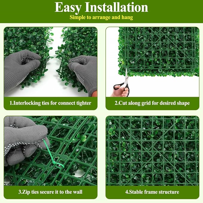 16 Pcs 10" X 10" Artificial Grass Wall Panels, UV-Resistant Fake Boxwood Panels - Image 7