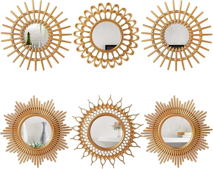 Namalu 6 Pcs Sunburst Mirror for Wall Decor, Small Circle Sun Decorative Mirror by Namalu