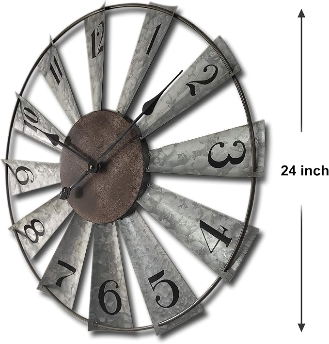 Mrocioa 24inch Windmill Distressed Metal Wall Clocks Rustic Large Decorative - Image 2