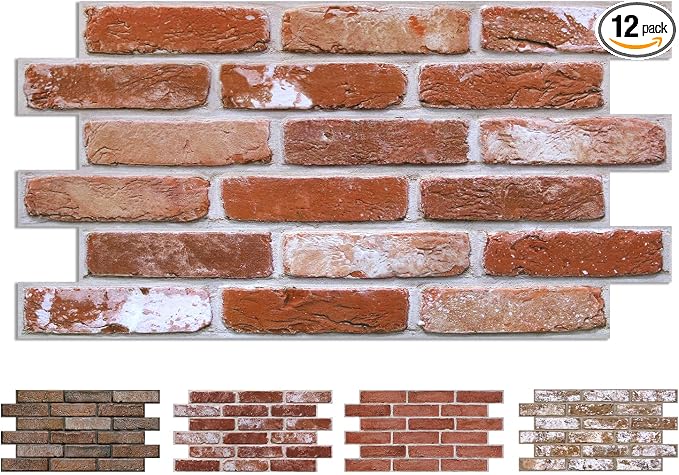 COMSTICKC 3D Red Faux Brick Wall Panel Peel and Stick Wall Covering, 3D Brick by COMSTICKCDECOR