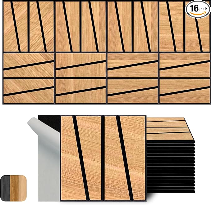 WoveN SounD Artisan Acoustic Wall Panels, 16 Pack 12x12 Inch, PVC Wood Grain by WovenSound