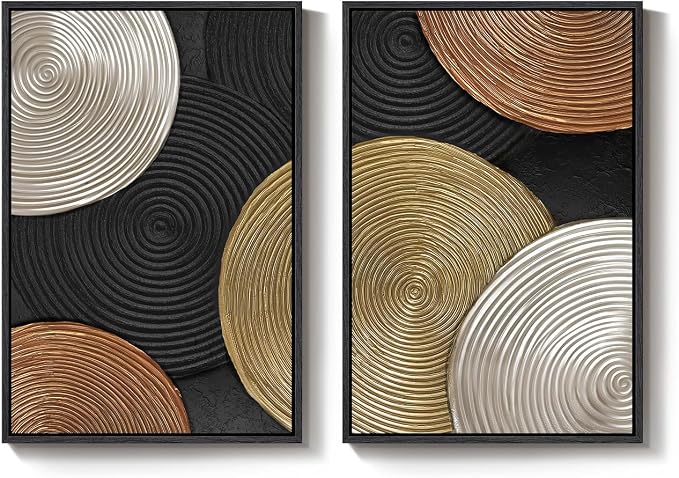 Large Framed Abstract Circles Wall Art Set of 2 - Image 9