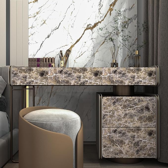 BAYYA Extra Wide Marble Granite Peel and Stick Wallpaper Brown Thicken - Image 5