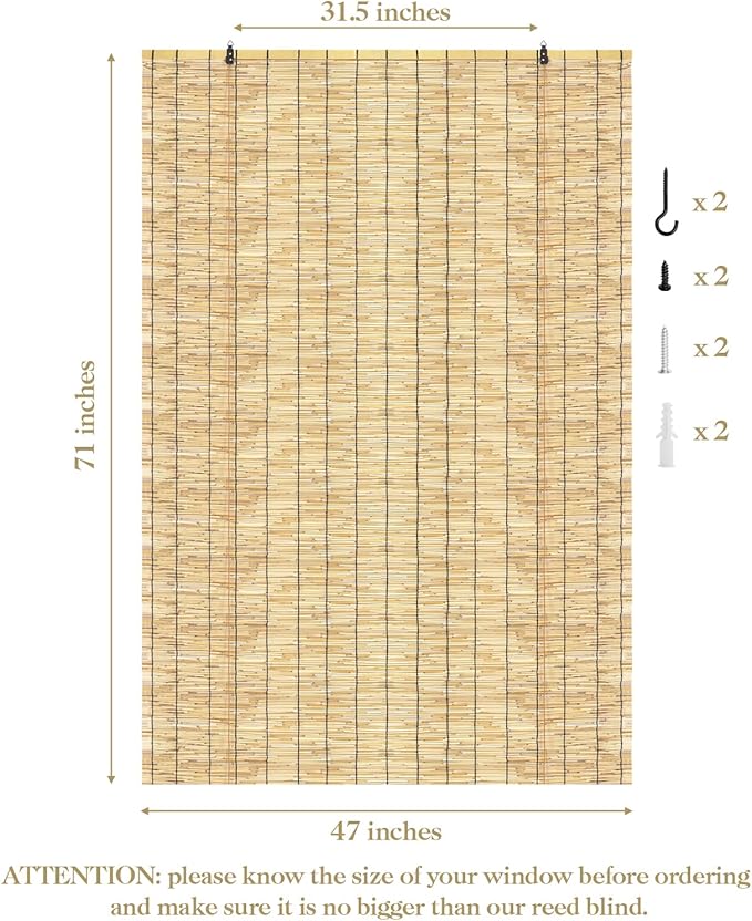 Reed Curtain, Bamboo Light Filtering Roller Shades - Image 2