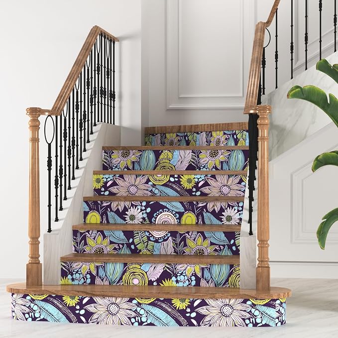 Purple Boho Wallpaper Peel and Stick, Vintage Yellow Floral Contact Paper - Image 8