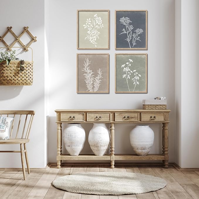 Framed Boho Wall Art Set of 4 for Wooded Minimalist Botanical Print Wall Art - Image 2