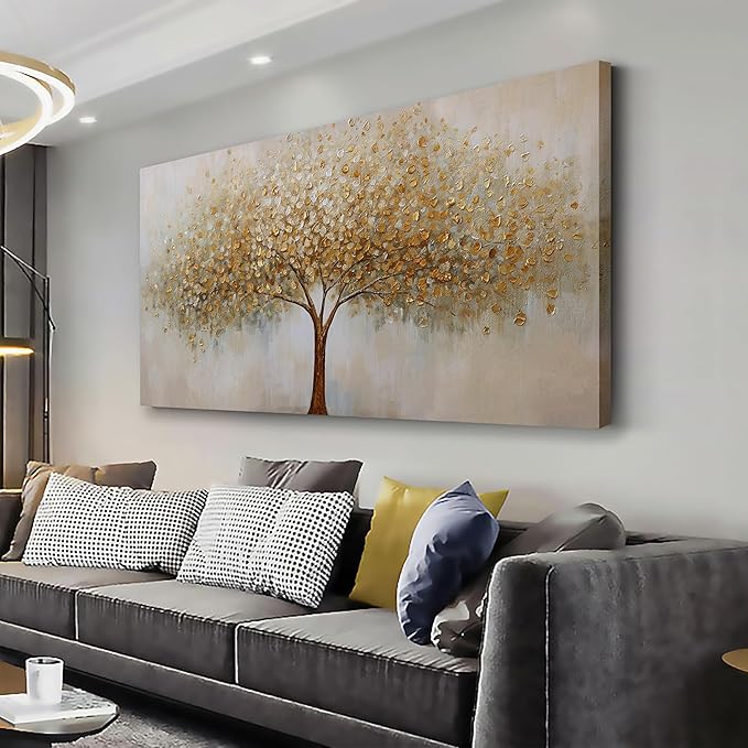 VHMING Abstract Wall Art Gold Tree of Life Artwork Canvas Painting Textured by VHMING