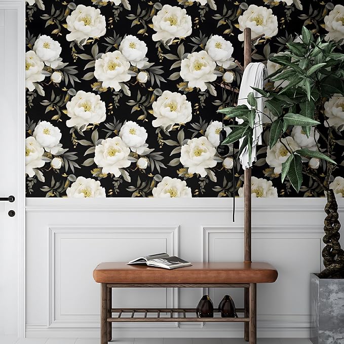 Laatse Dark Floral Wallpaper Peel and Stick Boho Wallpaper 17.5in x393in White - Image 6