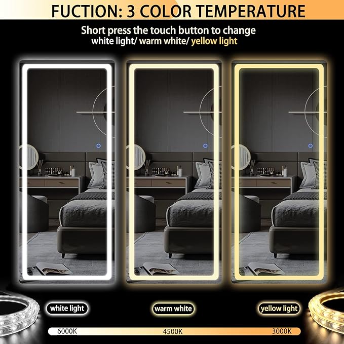 Hasipu Full Length Mirror with Lights, Full Body Dressing Standing, Hanging - Image 3