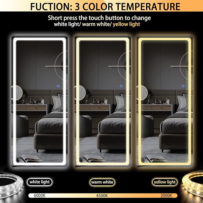 Hasipu Full Length Mirror with Lights, Full Body Dressing Standing, Hanging - Image 3