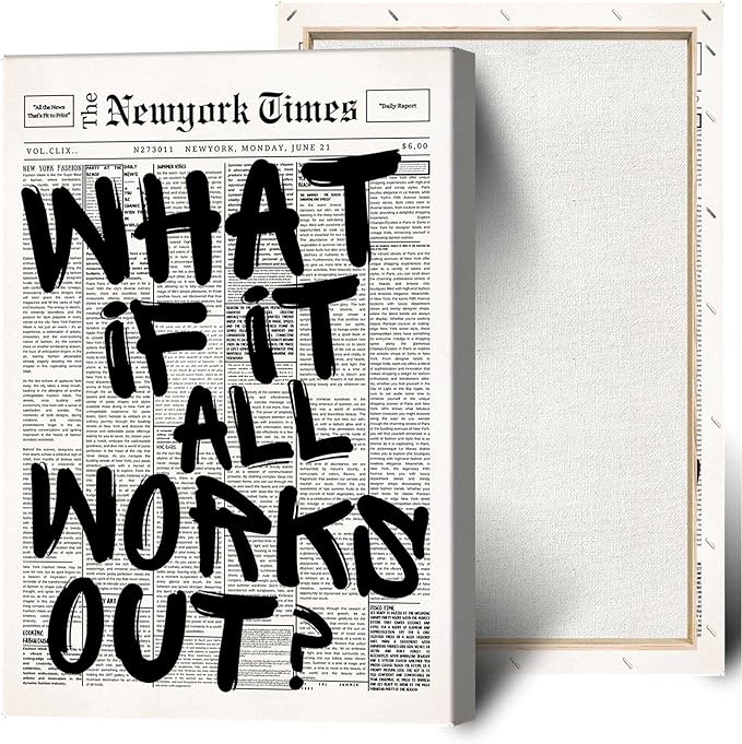 Drimiler Retro Black And White Newspaper Poster What If It All Works Out Canvas by Drimiler