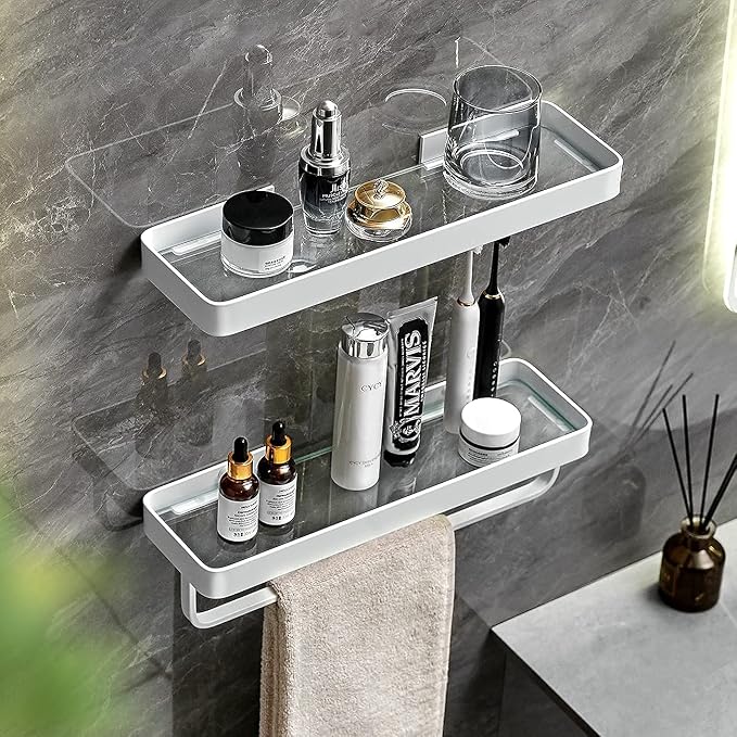 VOLPONE Bathroom Shelves Wall Mounted 2 Tier Glass Floating Shelf - Image 8