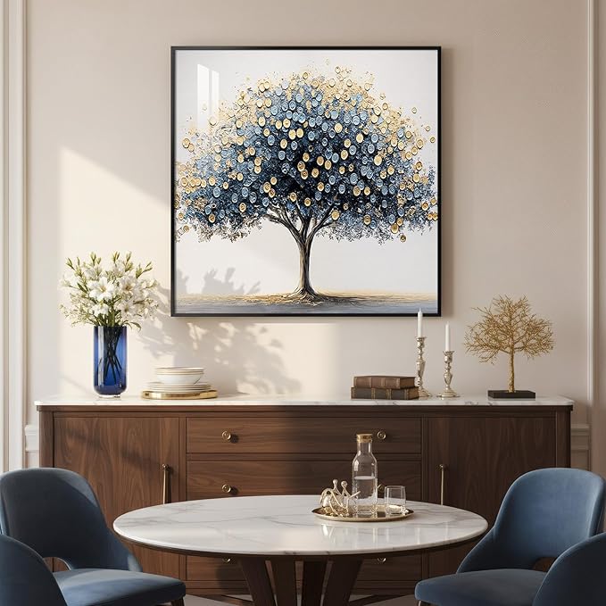Framed Square Tree of Life Wall Art, Minimalist Elegant Luxury Abstract Tree - Image 3