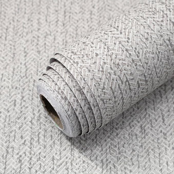 Grey Grasscloth Peel and Stick Wallpaper Faux Linen Contact Paper 15.7inch x by lenify