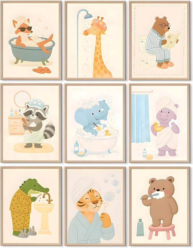 tgguytiy Kids Bathroom Wall Art Set of 9 Cute Animal Bathroom Decor by Unknown