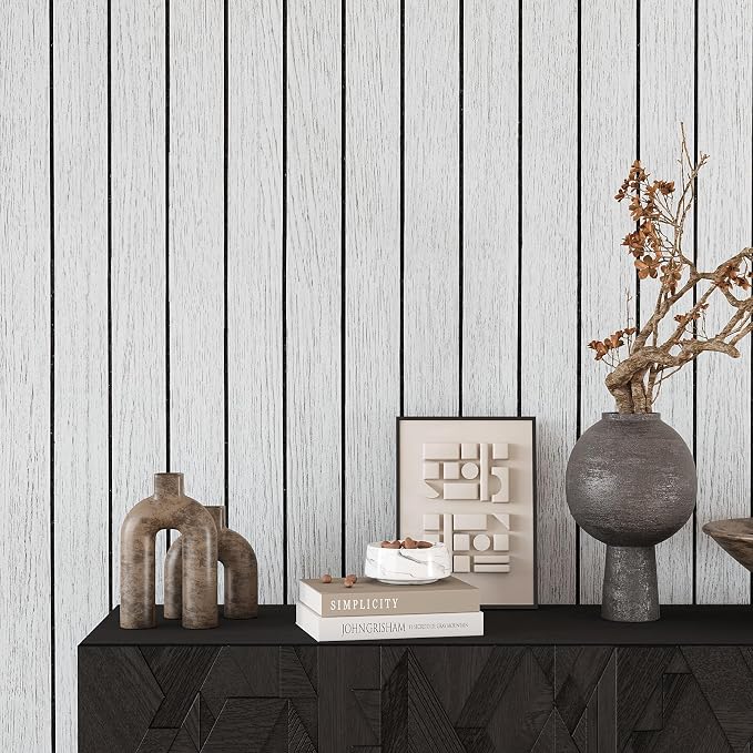 VEELIKE Whitewashed Oak Wood Wall Panel Peel and Stick Foam Slat Panels - Image 5