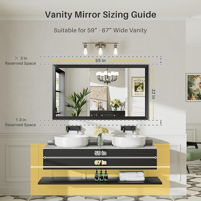 Briivue 55x32 Inch Black Bathroom Mirror - Image 2