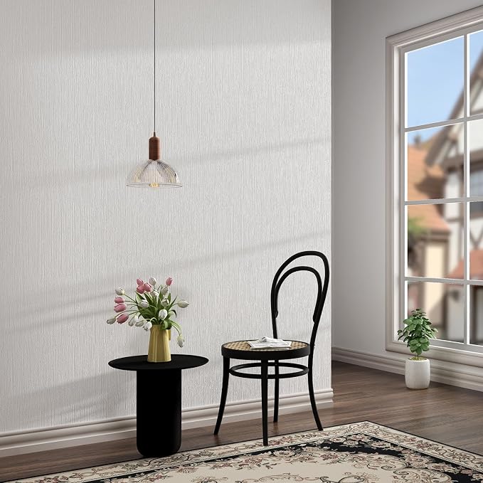 Grasscloth White Peel and Stick Wallpaper 20.8"x394" Thick Slight Embossed - Image 4