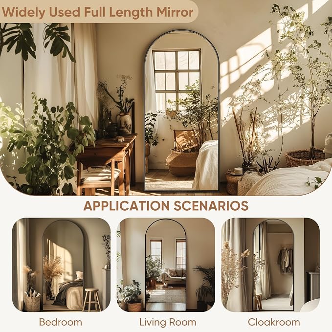 69"x28" Full Length Mirror, Arched Full Body Mirror, Standing Hanging or - Image 6