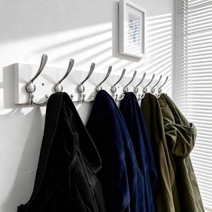 SKOLOO Creations White Solid Wood Wall Mounted Coat Rack, 10 Hooks, 38-1/8" Long - Image 4