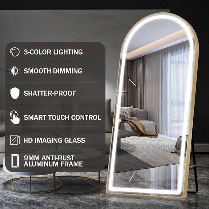 FENNIO Full Length Mirror with Lights, Free Standing Lighted Floor Mirror - Image 6