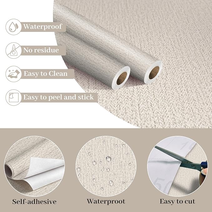Grasscloth Peel and Stick Wallpaper Gray Faux Linen Contact Paper 15.7inch x - Image 7